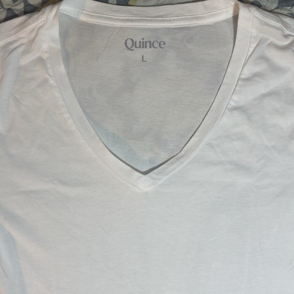 Quince White Cotton Modal V Neck Tee Size Large - Picture 2 of 7
